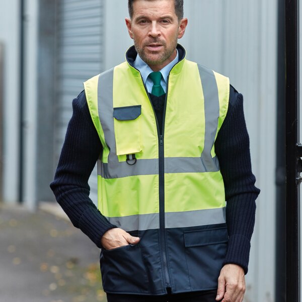 Waterproof Jacket Warm Mens Coat Workwear Security Hi Viz Reversible Bodywarmer 